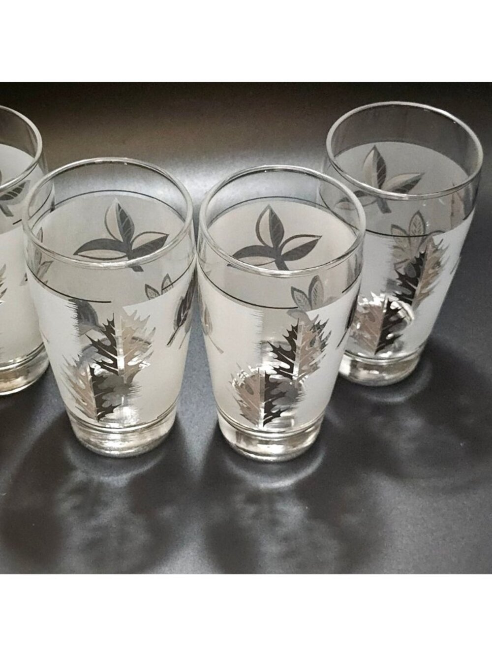 4 Libbey Silver Foliage Tumblers Glasses 5.5" vintage 10oz mid century Foliage f - Picture 6 of 7